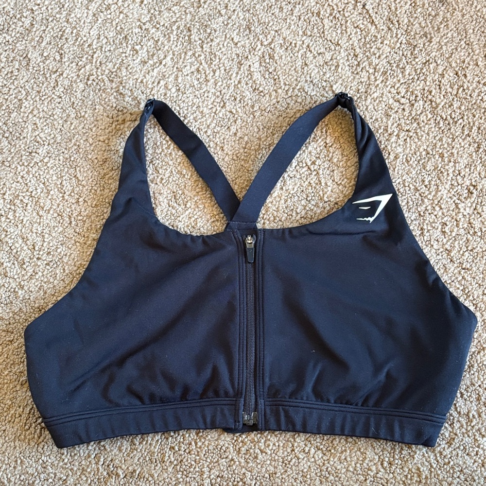 Black Gymshark Zip-Front Sports Bra